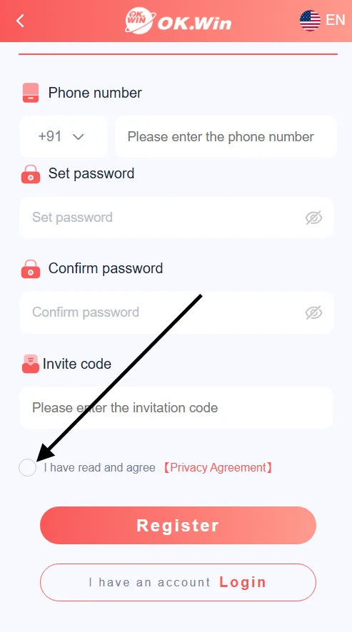 Accept the OK Win privacy policy and terms and conditions