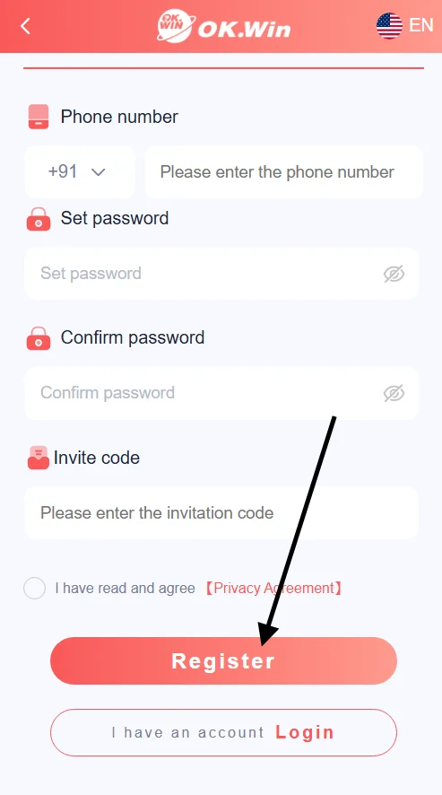 Tap the register button to complete account registration